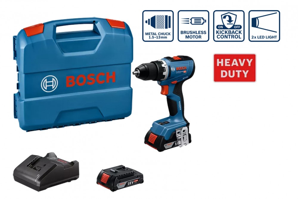สว่านไร้สาย BOSCH GSR 18V-65 Professional พร้อมแบตเตอรี่และแท่นชาร์จ