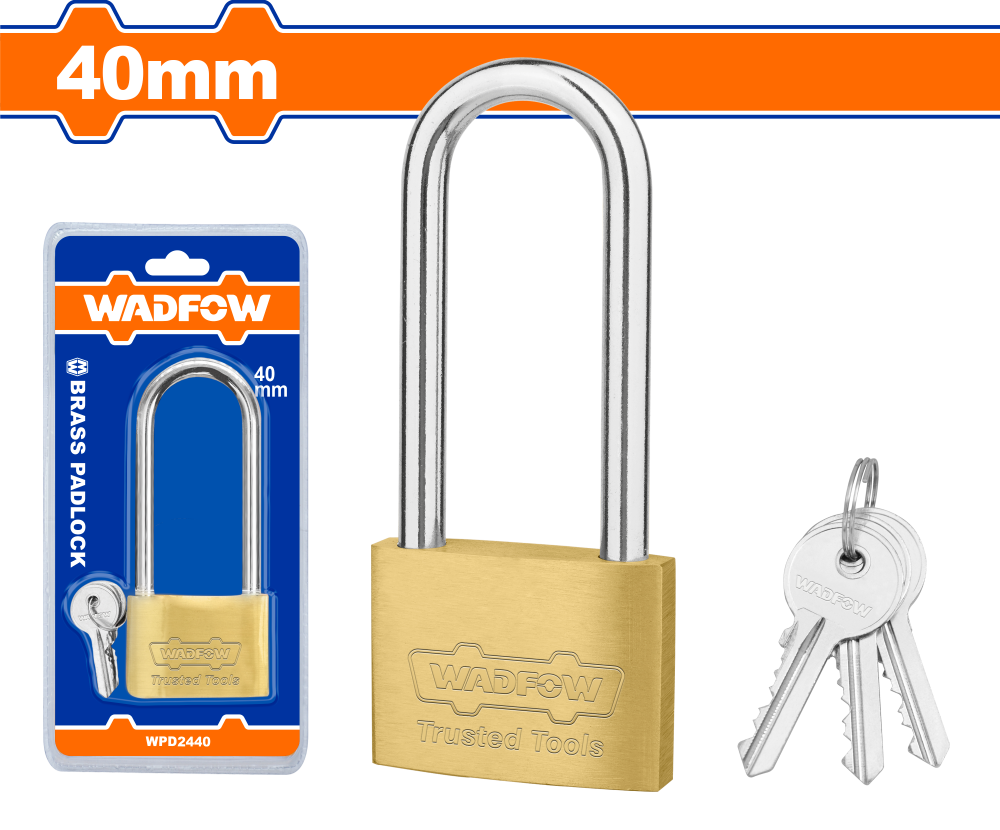 กุญแจสปริงทองเหลืองคอยาว WADFOW WPD2440 ขนาด 40 mm  