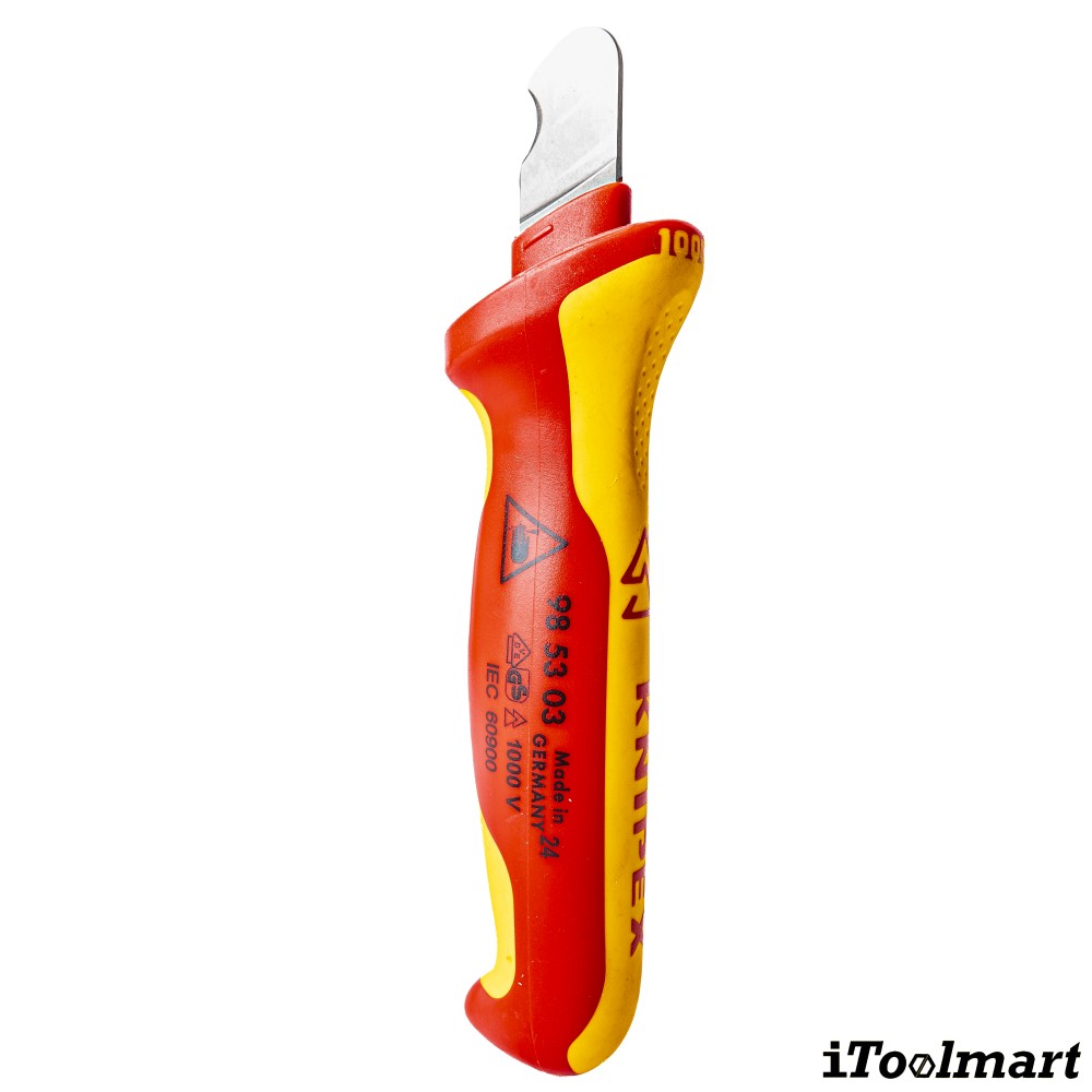 มีดปอกสายไฟ  ด้ามหุ้มฉนวนกันไฟ  KNIPEX 98 53 03  Dismantling Knife for round cables  ด้าม VDE