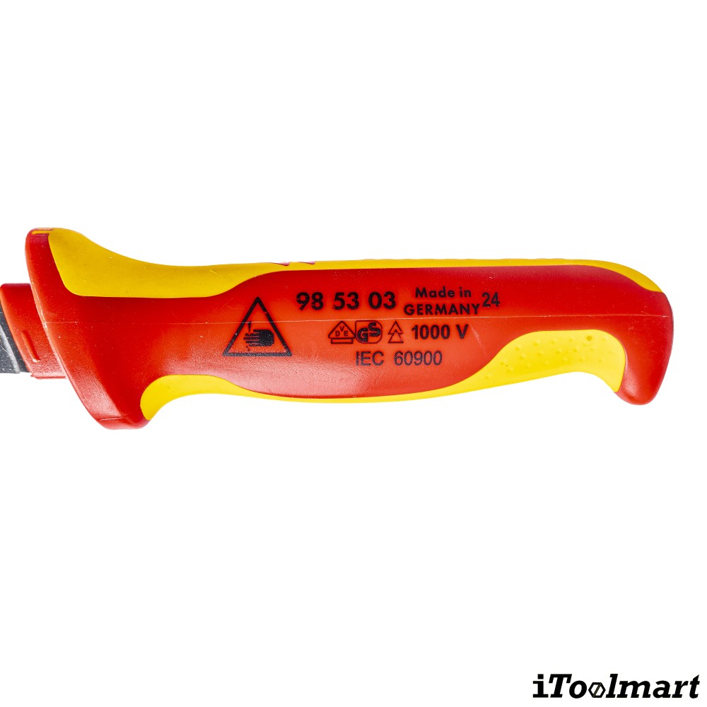 มีดปอกสายไฟ  ด้ามหุ้มฉนวนกันไฟ  KNIPEX 98 53 03  Dismantling Knife for round cables  ด้าม VDE