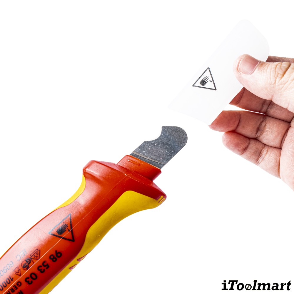 มีดปอกสายไฟ  ด้ามหุ้มฉนวนกันไฟ  KNIPEX 98 53 03  Dismantling Knife for round cables  ด้าม VDE