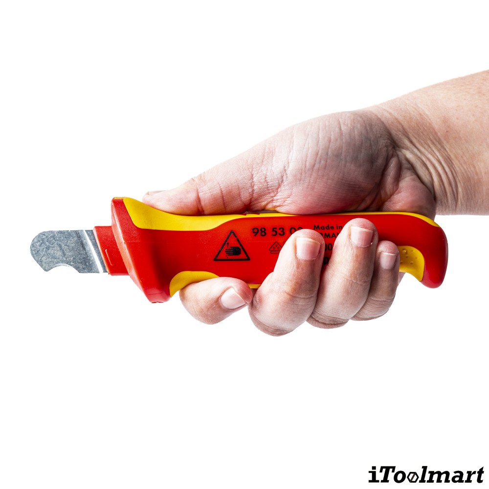 มีดปอกสายไฟ  ด้ามหุ้มฉนวนกันไฟ  KNIPEX 98 53 03  Dismantling Knife for round cables  ด้าม VDE