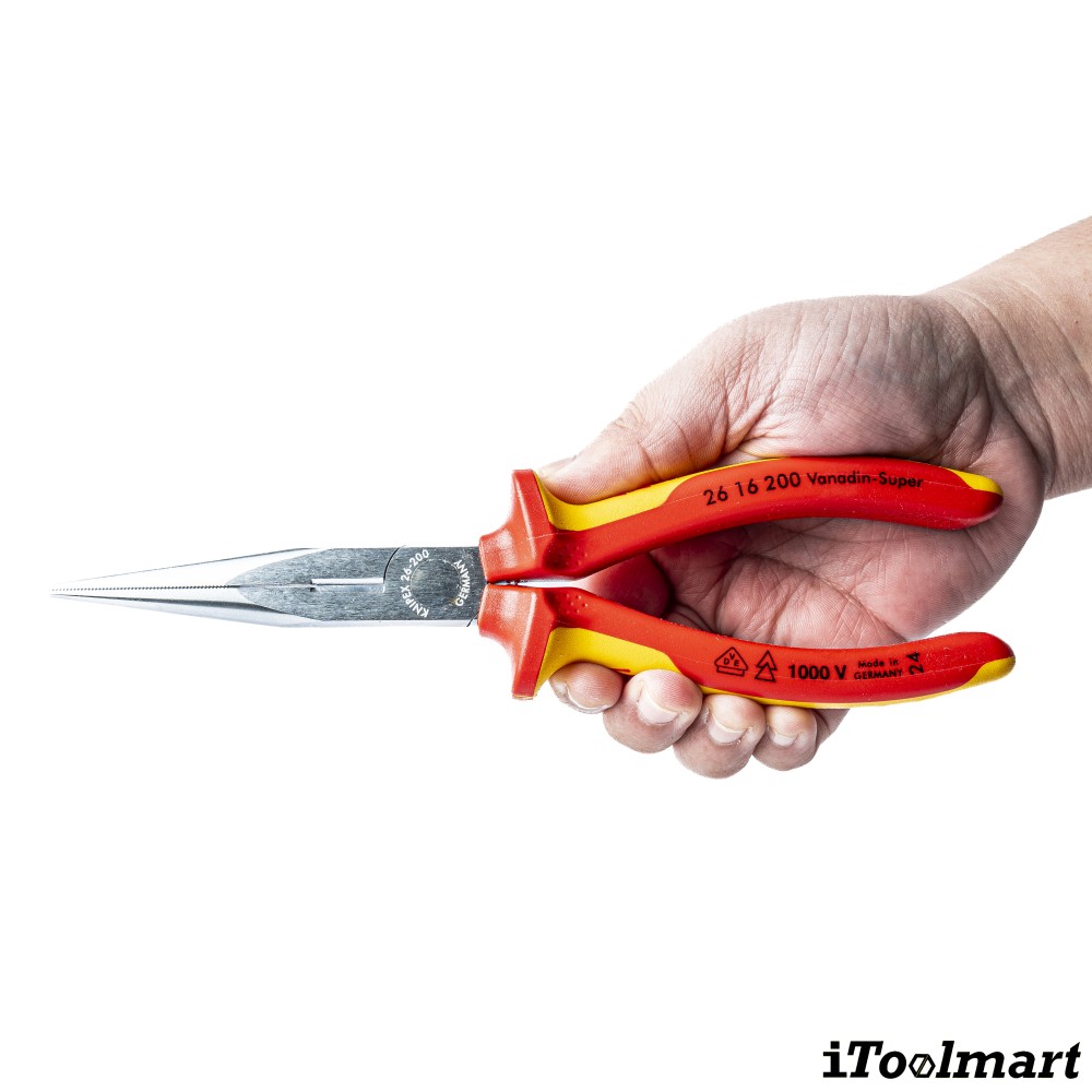 คีมปากแบนแหลม Knipex 26 16 200 ด้ามหุ้มฉนวน ด้าม VDE ความยาว 200 มม 