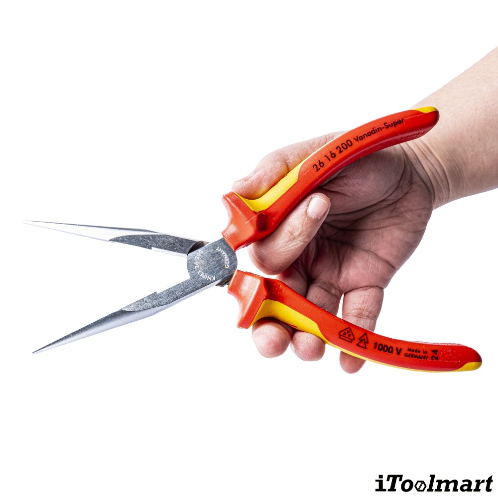 คีมปากแบนแหลม Knipex 26 16 200 ด้ามหุ้มฉนวน ด้าม VDE ความยาว 200 มม 