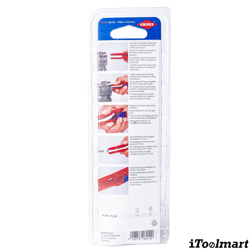 เครื่องปอกสายแบบลึก KNIPEX 16 80 175 SB Deep connector sockets