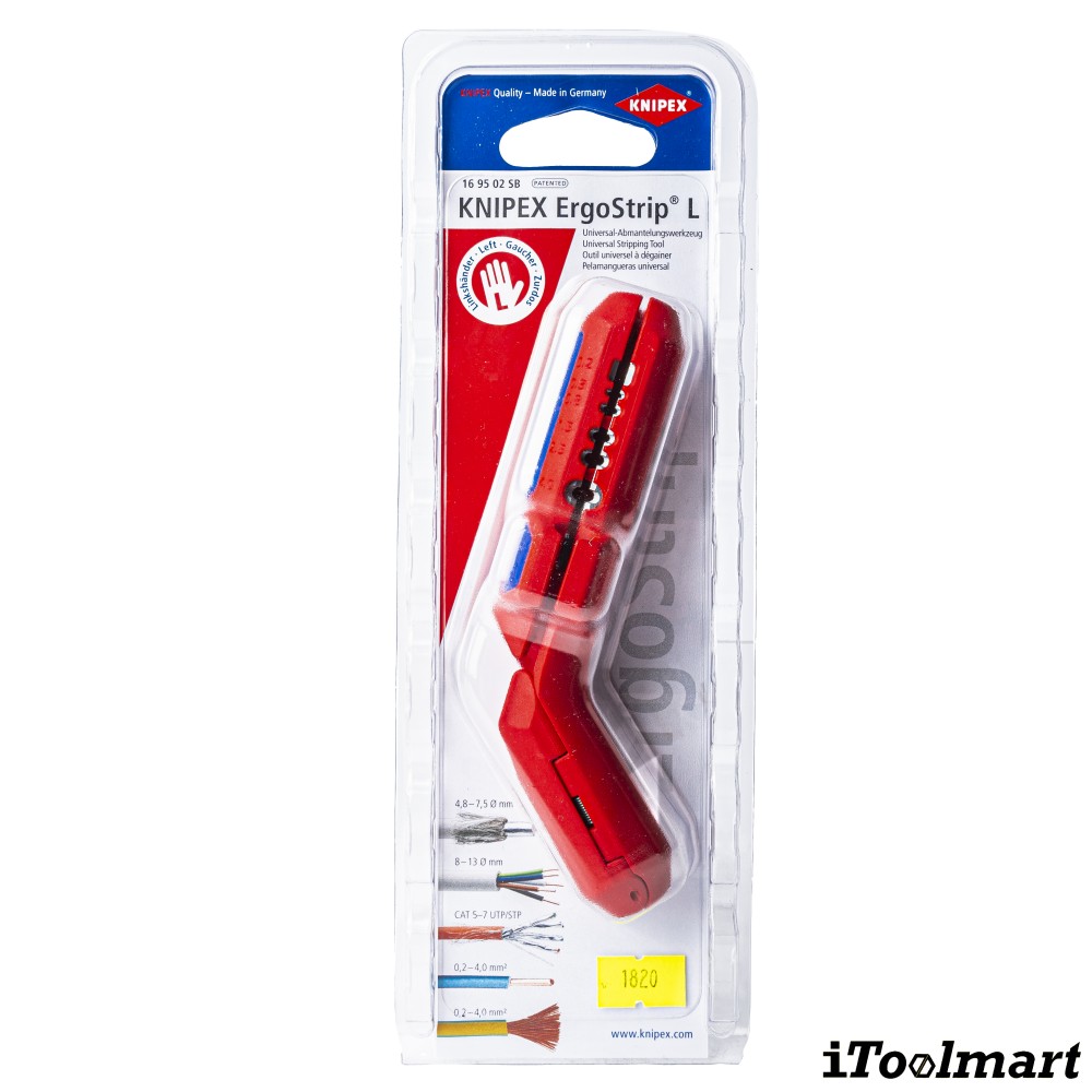 เครื่องปอกสายไฟ สายเคเบิล KNIPEX 16 95 02 SB ErgoStrip® สำหรับผู้ที่ถนัดมือซ้าย