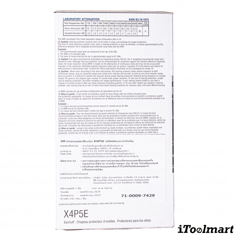 ที่ครอบหูลดเสียง 3M X4P5E PELTOR แบบติดหมวกนิรภัย ค่าการลดเสียง 25 เดซิเบล