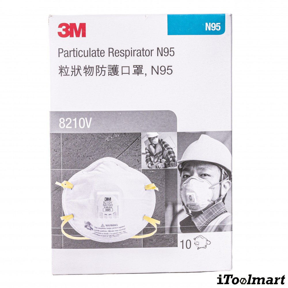 ผ้าปิดจมูก 3M 8210V หน้ากาก N95 มีวาล์ว หน้ากากกรองฝุ่น กล่องละ 10 ชิ้น