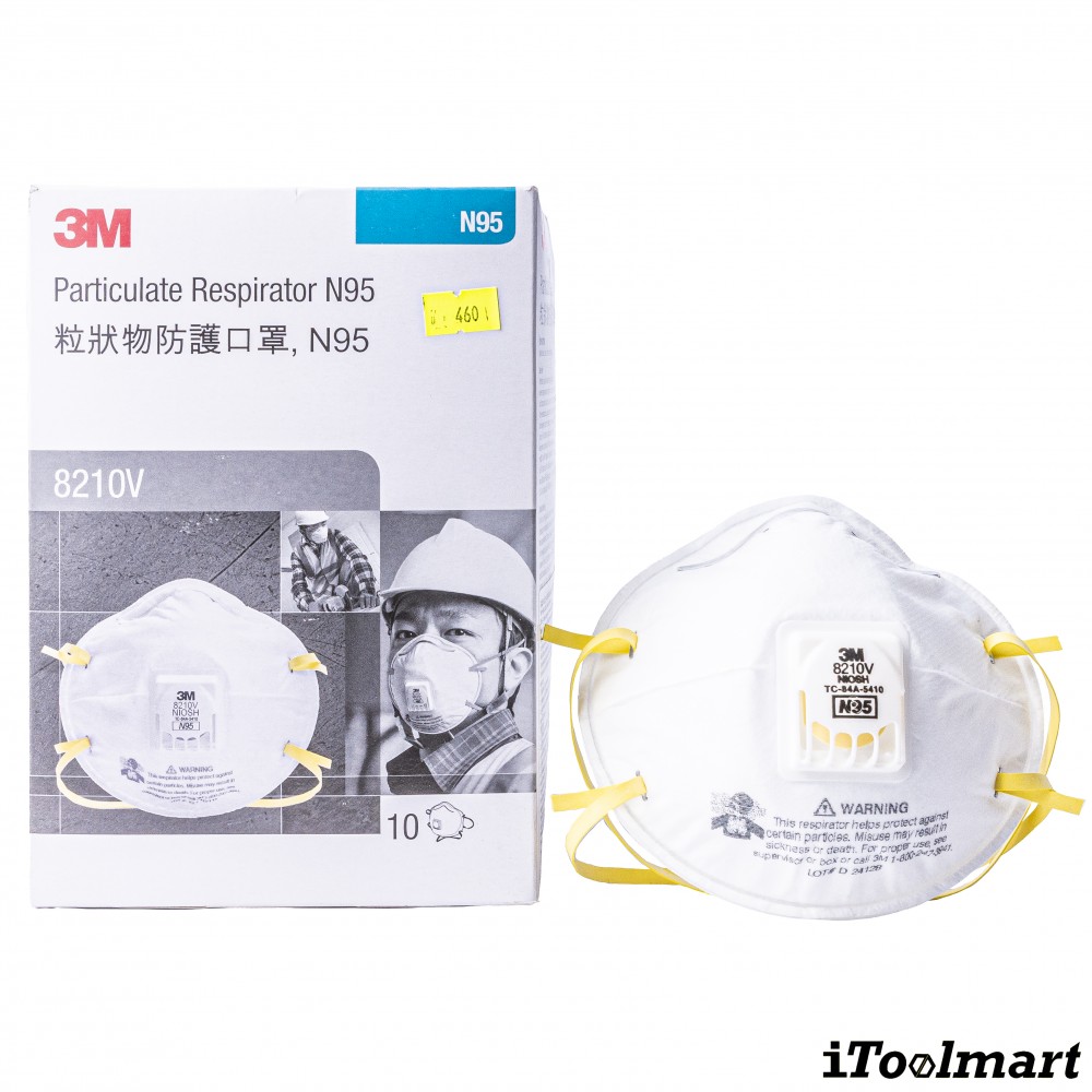 ผ้าปิดจมูก 3M 8210V หน้ากาก N95 มีวาล์ว หน้ากากกรองฝุ่น กล่องละ 10 ชิ้น