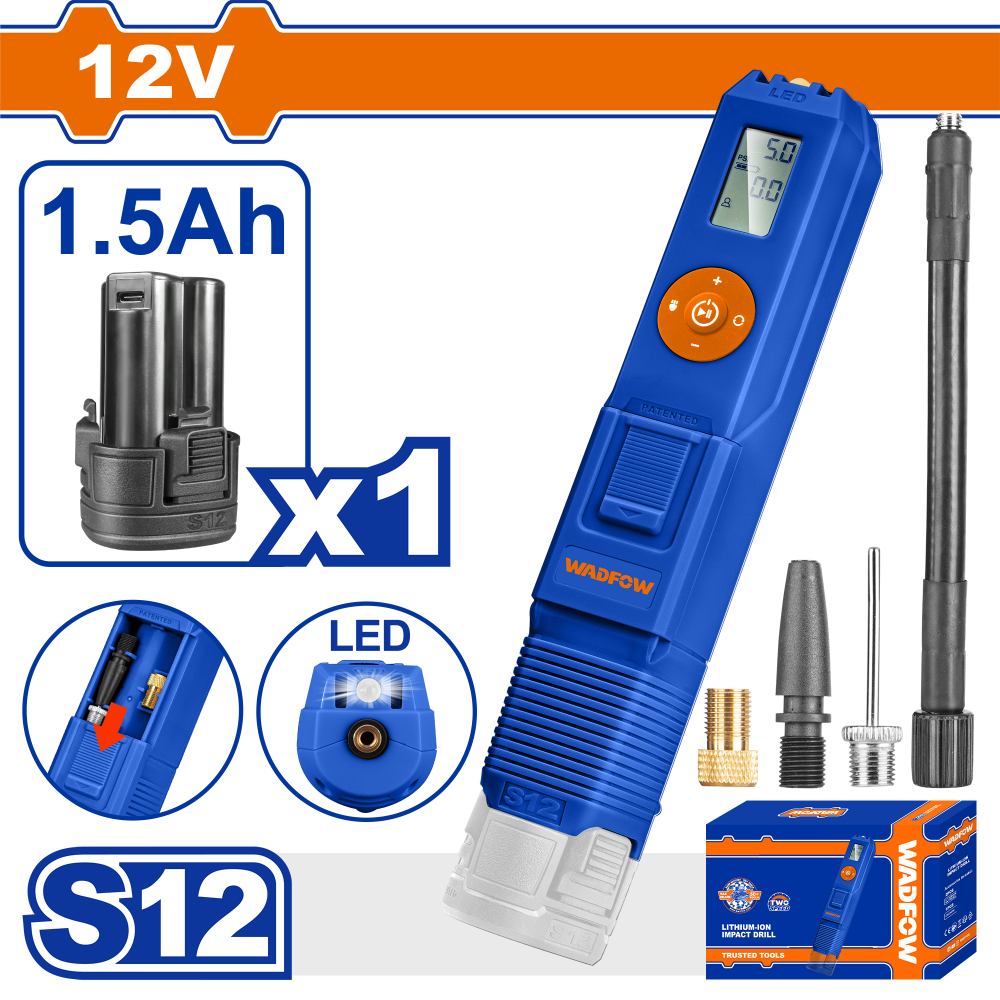 ปั๊มลมติดรถยนต์ไร้สาย WADFOW WLN1513 12V