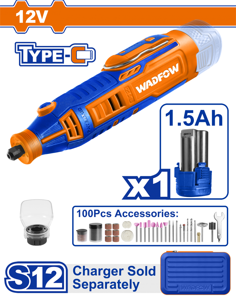 เครื่องเจียรไร้สาย WADFOW WRY1M121 12V รูแกน 10 mm. ความเร็วรอบ 19,500 rpm