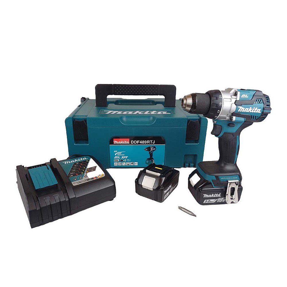 ชุดสว่านไร้สาย MAKITA DDF489RTJ 18V ขนาด 1/2 นิ้ว (13 มม.) มาพร้อมแบตเตอรี่ + แท่นชาร์จ
