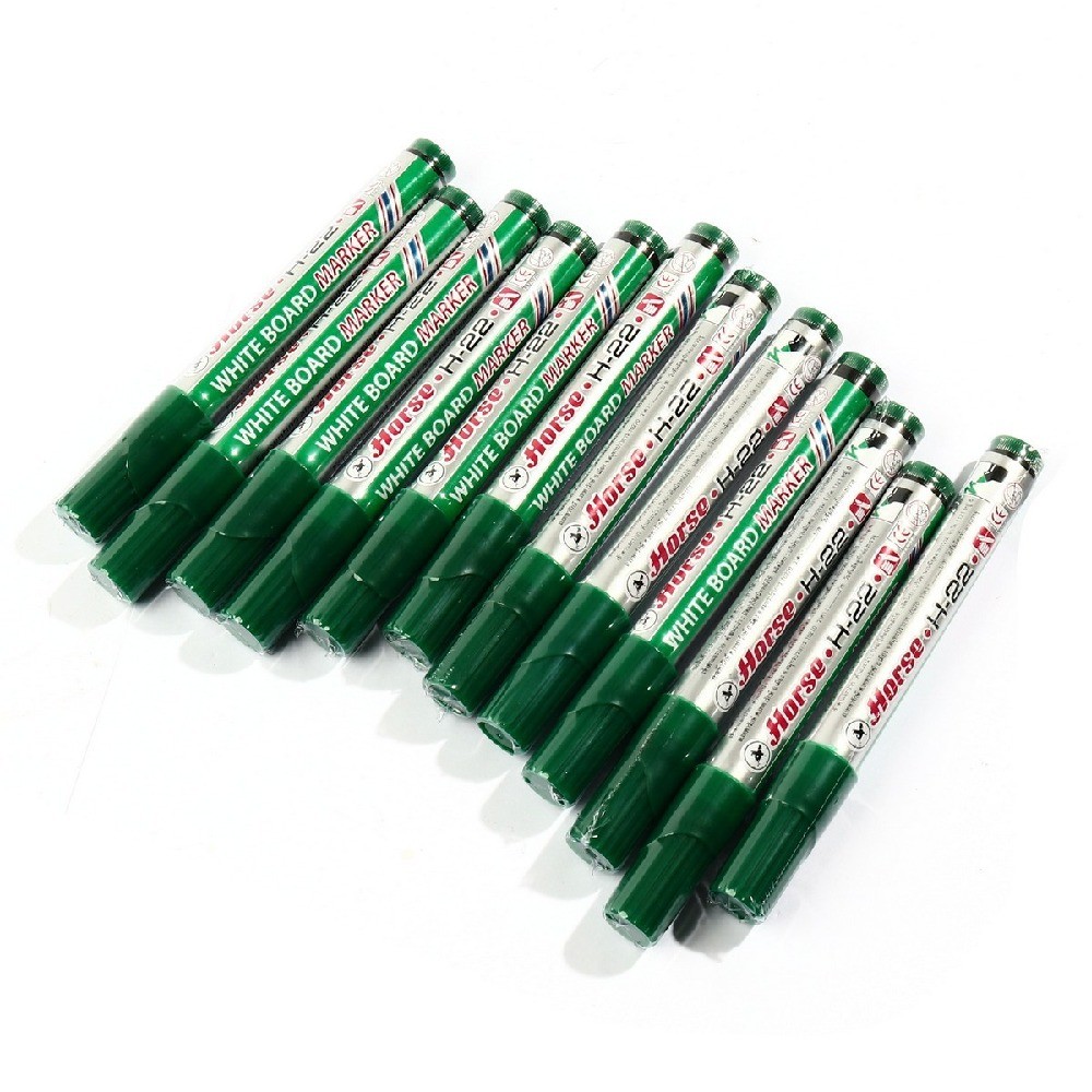 ปากกาไวท์บอร์ด H 22 หัวกลม สีเขียว HORSE รุ่น H251 0095   12 ด้าม กล่อง  