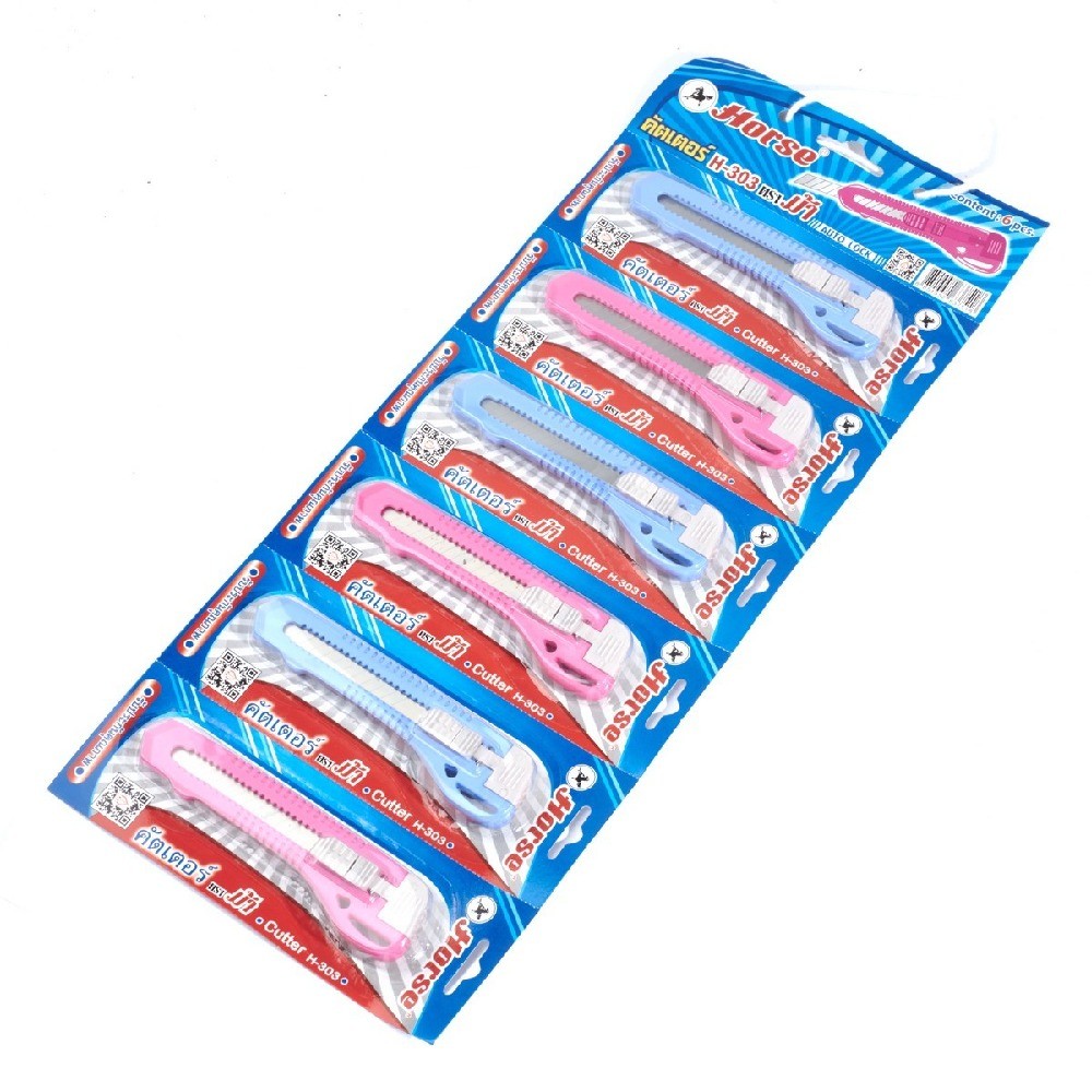 มีดคัตเตอร์ H 303 ใบมีด 9 มม  HORSE รุ่น H251 1705  บรรจุ 6 ชิ้น แพ็ค 