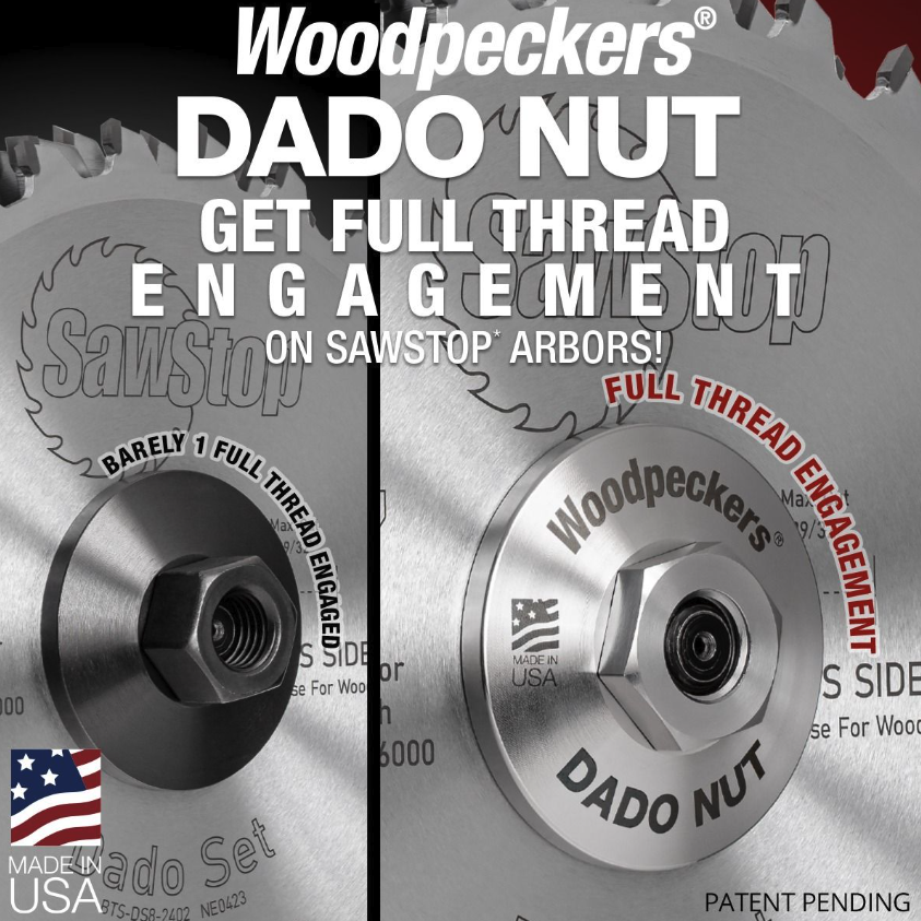 น็อตเพลาใบเลื่อย Dado Woodpeckers DADONUT SS สำหรับเลื่อยโต๊ะ SawStop