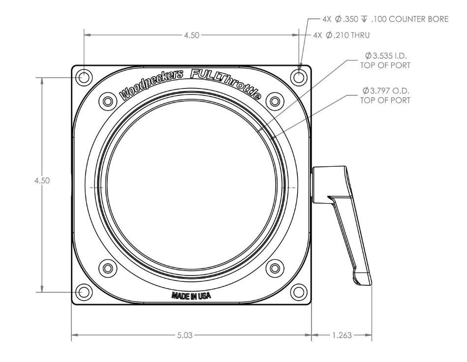 วาล์วเปิด ปิดท่อดูดฝุ่น Woodpeckers FTBG IL FullThrottle Blast Gate ขนาด 4 นิ้ว แบบ Inline