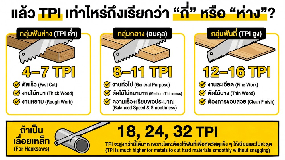 TPI คืออะไร ยิ่งฟันถี่ ยิ่งทำให้ เลื่อยมือ ตัดดีจริงไหม TPI คืออะไร ยิ่งฟันถี่ ยิ่งทำให้ เลื่อยมือ ตัดดีจริงไหม