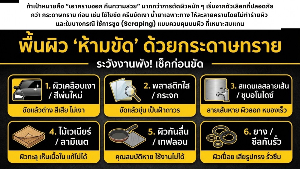 พื้นผิวอะไรที่ต้องระวัง ก่อนใช้ กระดาษทราย ขัด เสี่ยงงานพังไม่รู้ตัว