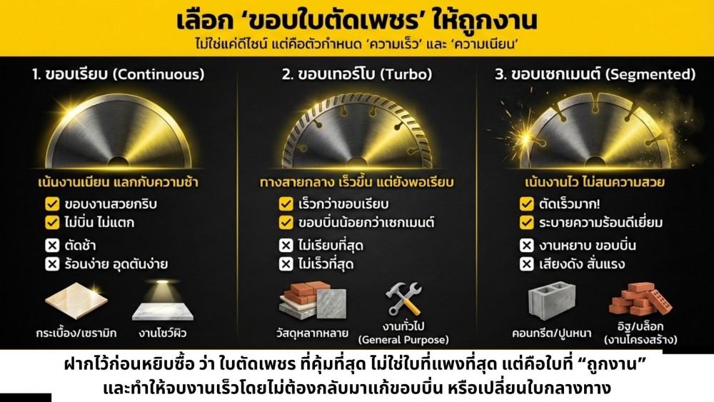 ขอบ ใบตัดเพชร แต่ละประเภท ใช้จริงต่างกันยังไงบ้าง ขอบ ใบตัดเพชร แต่ละประเภท ใช้จริงต่างกันยังไงบ้าง