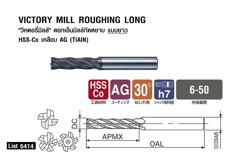 ดอกเอ็นมิล Nachi L6414 Victory Mill Roughing Medium Long 