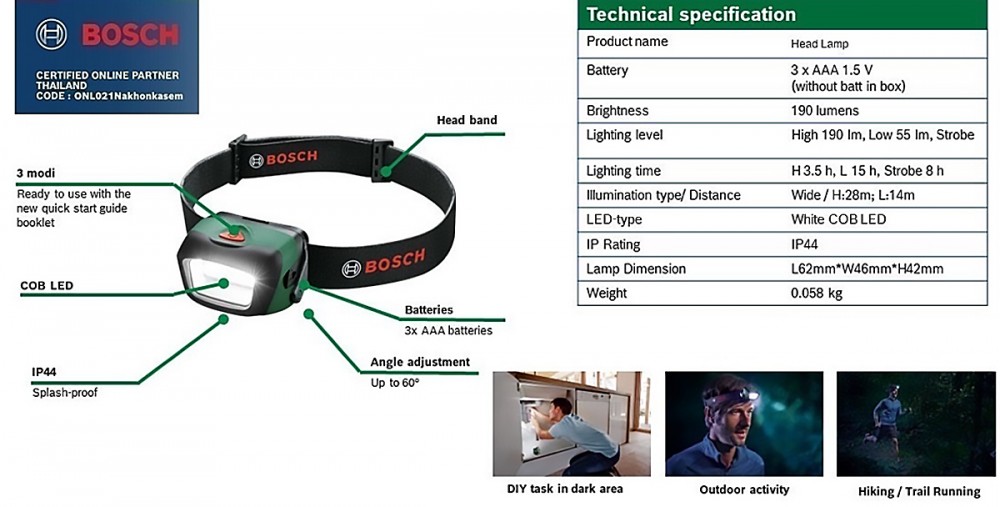 BOSCH 1600A0307X LED Head Lamp
