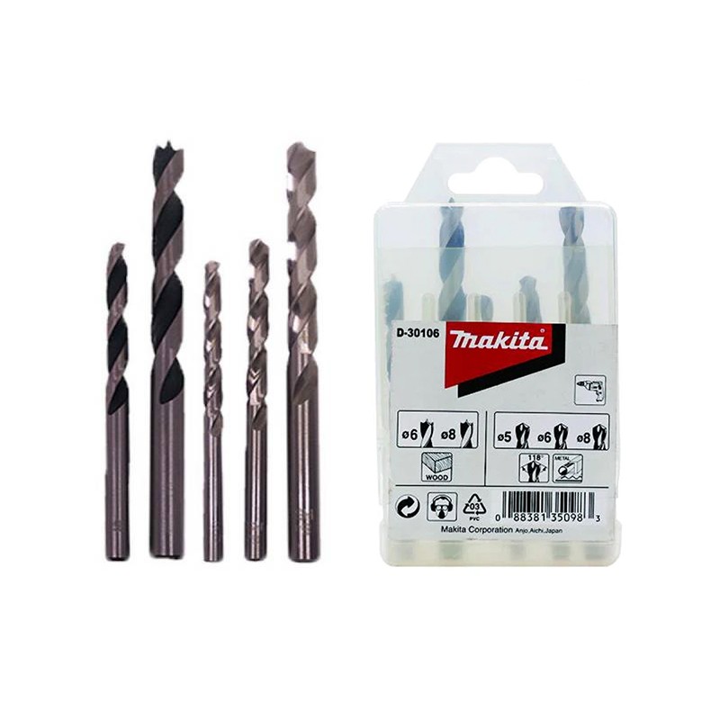 MAKITA D-30106 HSS Metal Drill Bit (5, 6, 8 mm Metal / 6, 8 mm Wood) 5pcs.