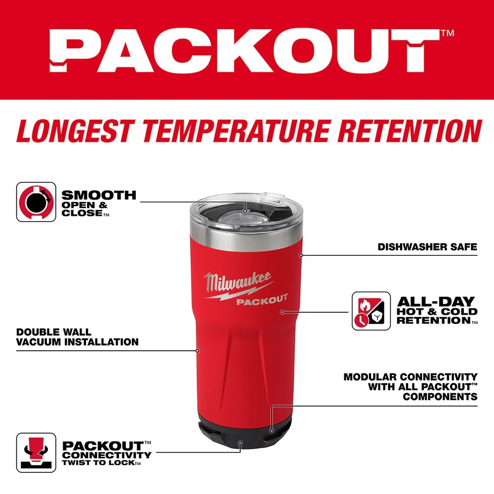 แก้วเก็บความเย็น PACKOUT™ MILWAUKEE 48-22-8392R ขนาด 20 ออนซ์