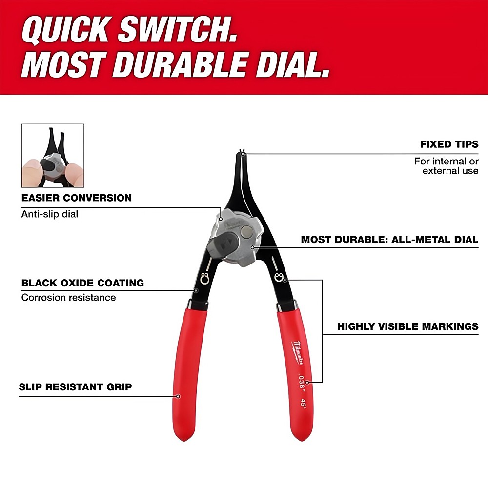 Milwaukee 48-22-6534 0.047 inch Convertible Snap Ring Pliers 45°
