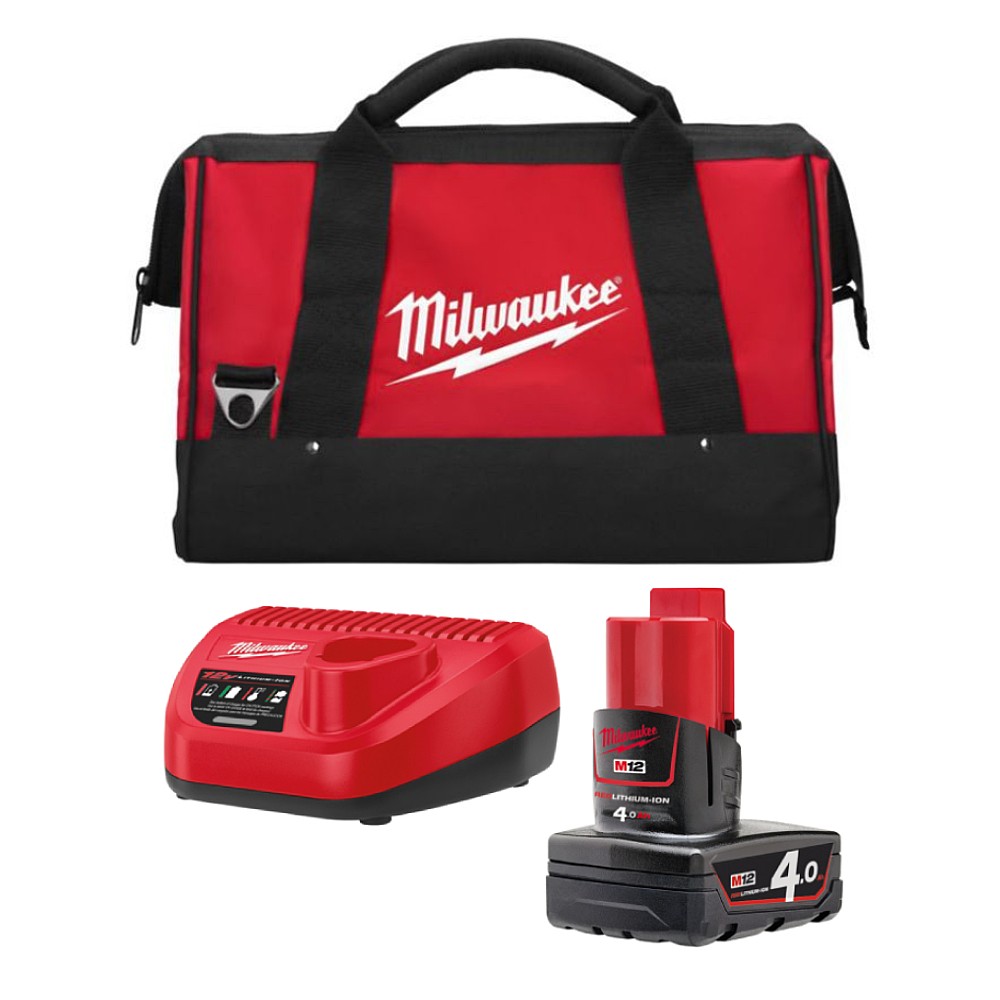 ชุดแบตเตอรี่ Milwaukee M12 B4 STARTER KIT พร้อมกระเป๋าเครื่องมือช่าง