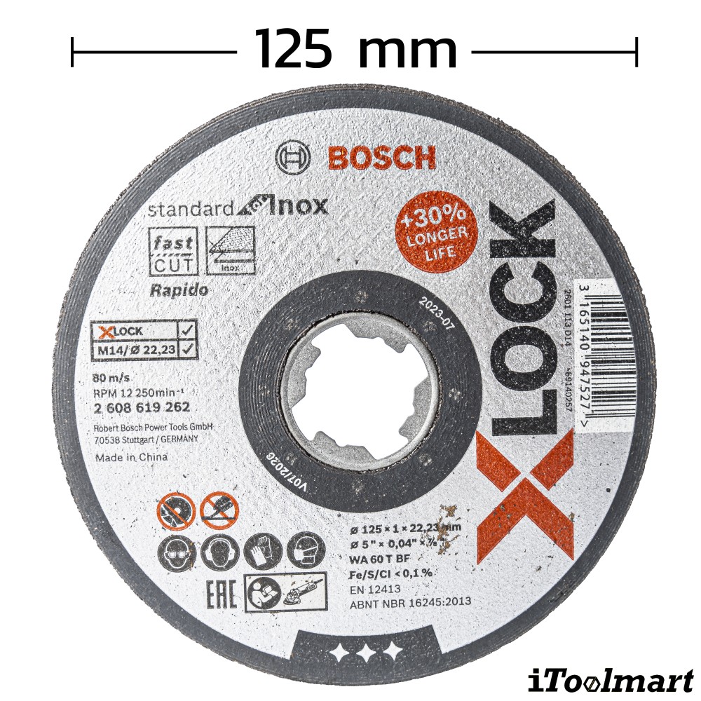 ใบตัดเหล็ก 5 นิ้ว BOSCH Standard for Inox ระบบ X LOCK 125 x 1 x 22 23 มม 