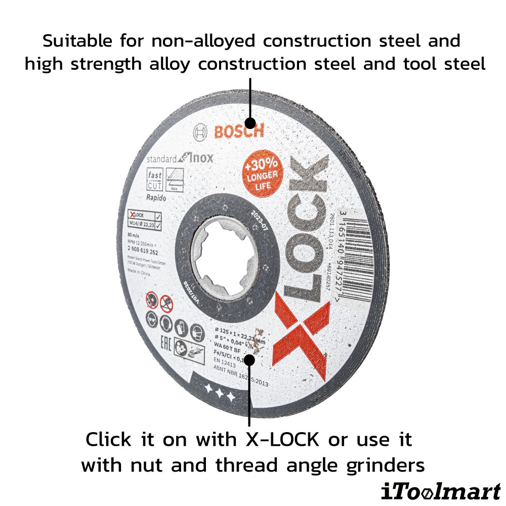 ใบตัดเหล็ก 5 นิ้ว BOSCH Standard for Inox ระบบ X LOCK 125 x 1 x 22 23 มม 