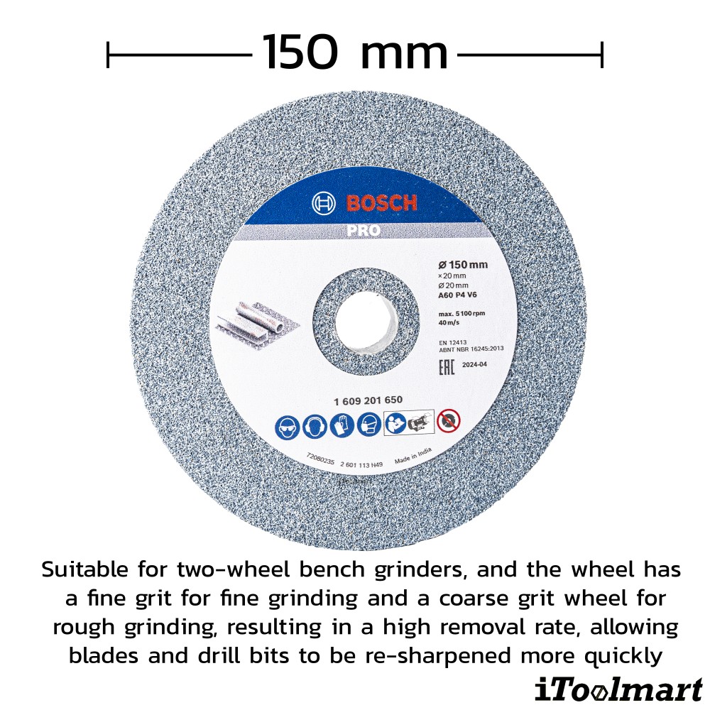 ใบเจียร 6 นิ้ว BOSCH  A60 ขนาด 150 มม 