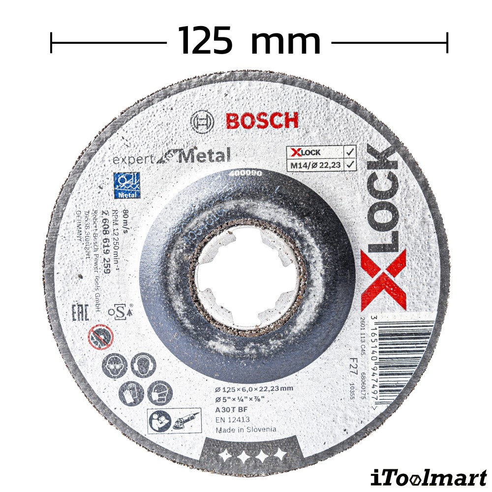 ใบเจียรเหล็ก 5 นิ้ว BOSCH Expert for Metal ระบบ X LOCK 125 x 6 x 22 23 มม 