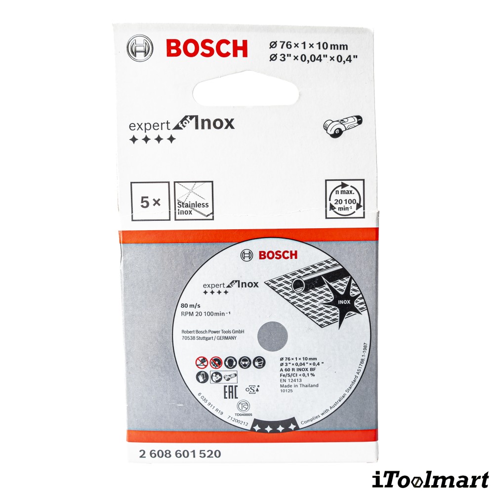 ใบตัดเหล็ก BOSCH 3 นิ้ว หนา 1 mm  5ใบ กล่อง 