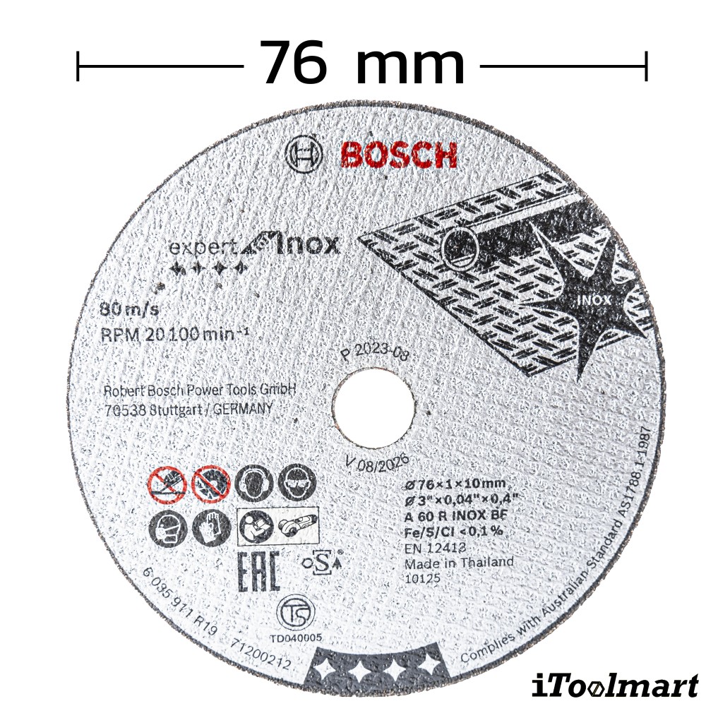 ใบตัดเหล็ก BOSCH 3 นิ้ว หนา 1 mm  5ใบ กล่อง 