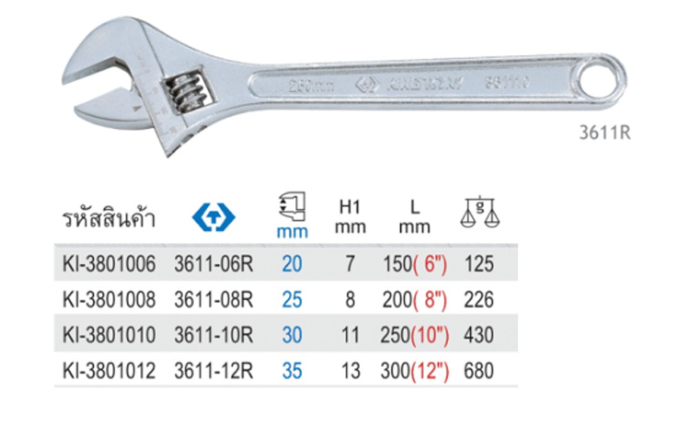 ประแจเลื่อน KINGTONY 3611 12R ขนาด 12 นิ้ว  300มม  