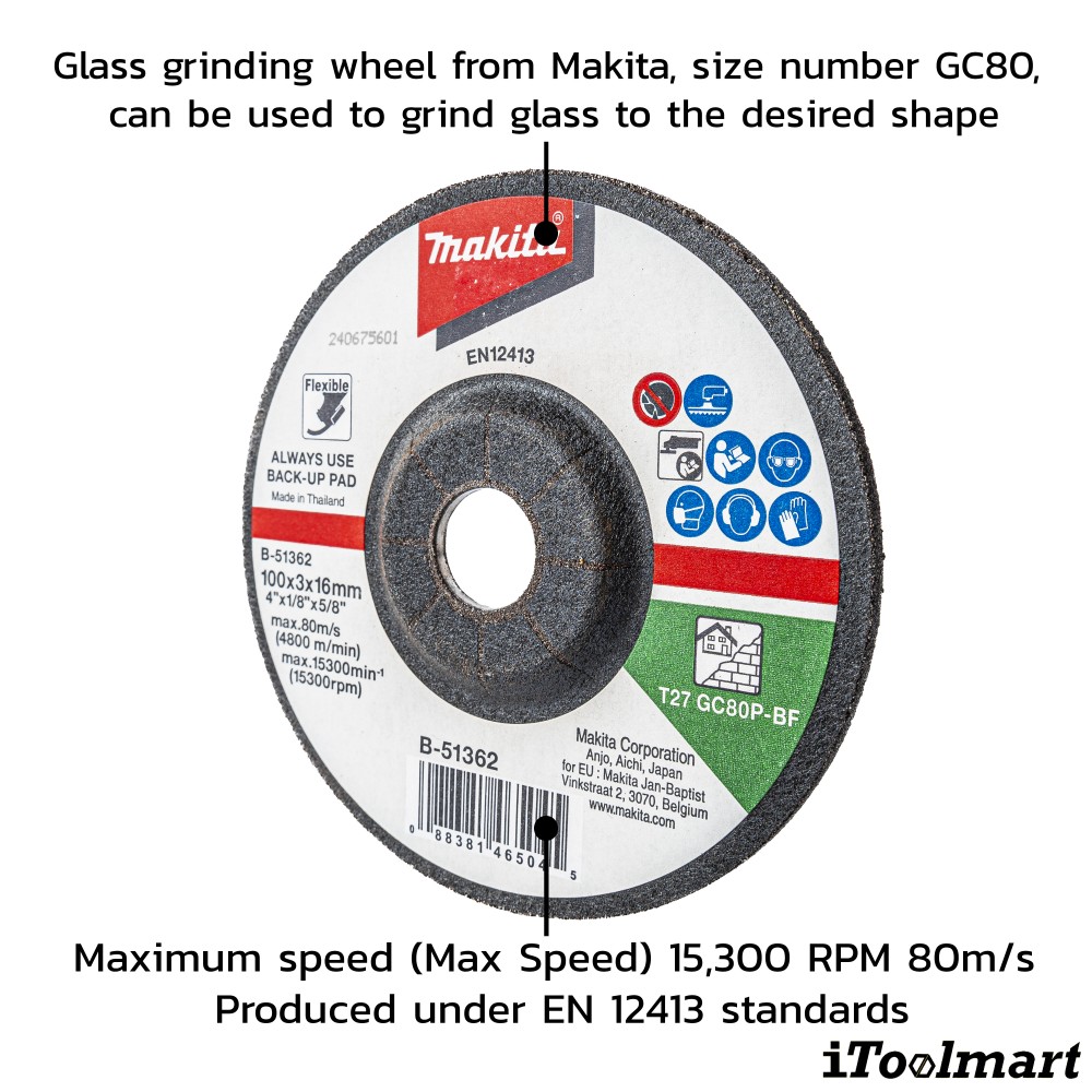 แผ่นเจียร์กระจกและหิน MAKITA รุ่นB51362 ขนาด 4 นิ้ว  GC80