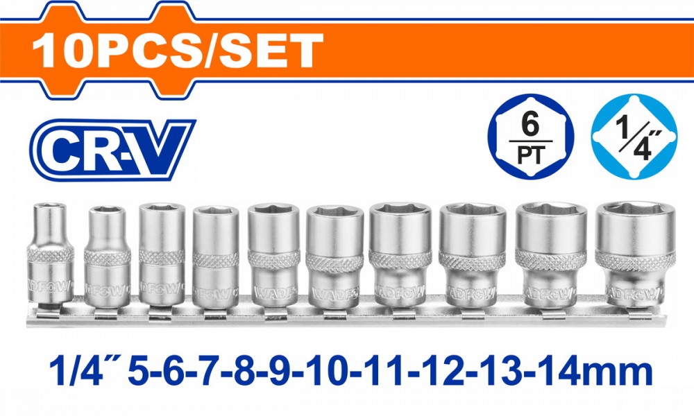 ชุดลูกบล็อก 6 เหลี่ยม 10 ชิ้น WADFOW WST4410 1 4 นิ้ว CR V 