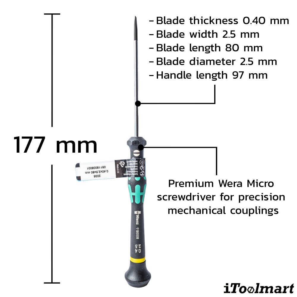 ไขควงปากแบน Wera Screwdriver 2035 05118008001 ขนาด 0 40 x 2 5 x 80  mm