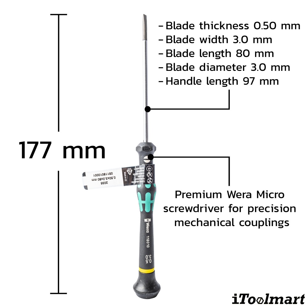 ไขควงปากแบน Wera Screwdriver 2035 05118010001 ขนาด 0 50 x 3 0 x 80  mm