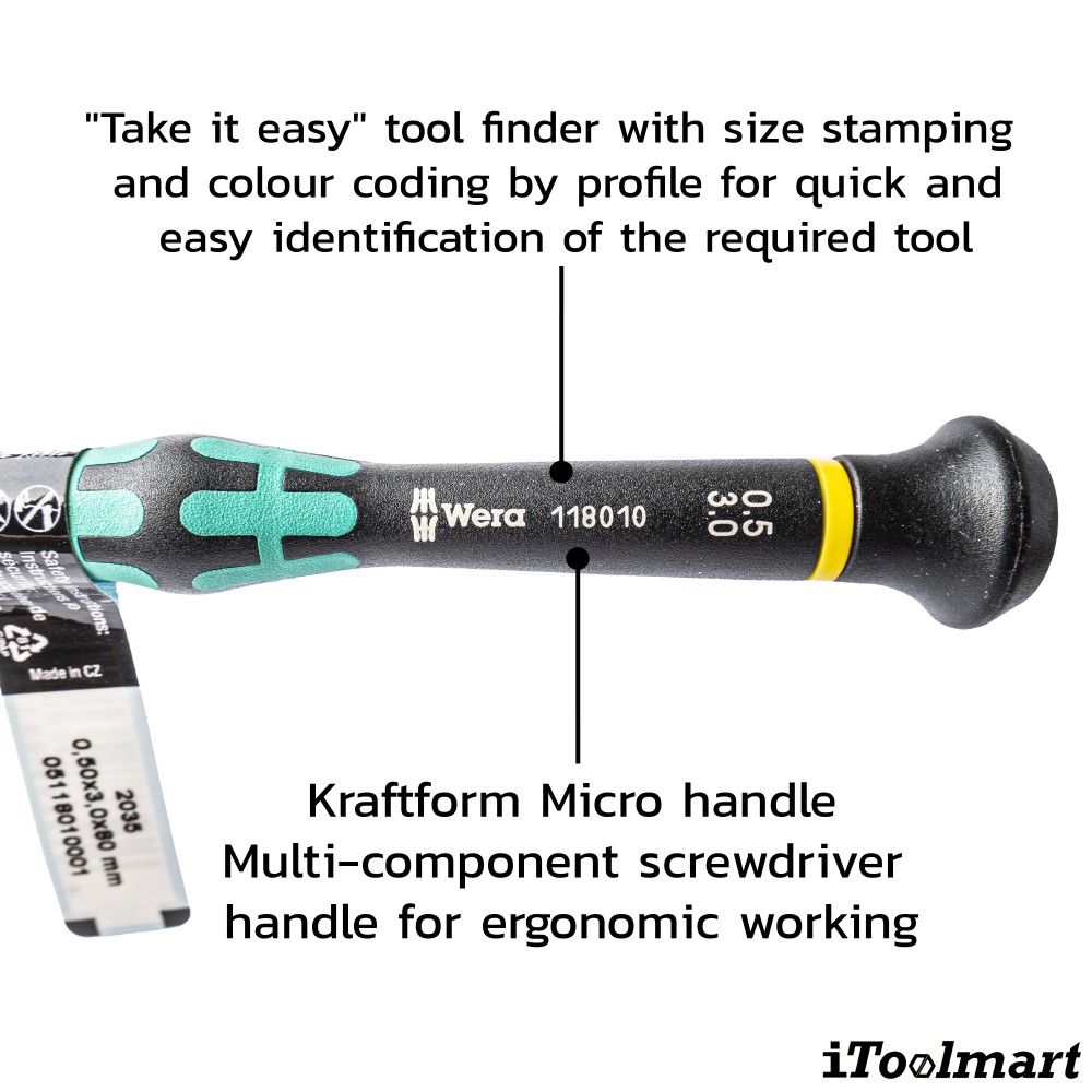 ไขควงปากแบน Wera Screwdriver 2035 05118010001 ขนาด 0 50 x 3 0 x 80  mm