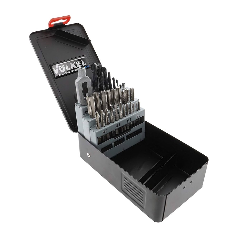 ชุดดอกต๊าปเครื่องร่องเลื้อยและดอกสว่าน Volkel 49510 ขนาด M3 - M12 (29 ชิ้น)