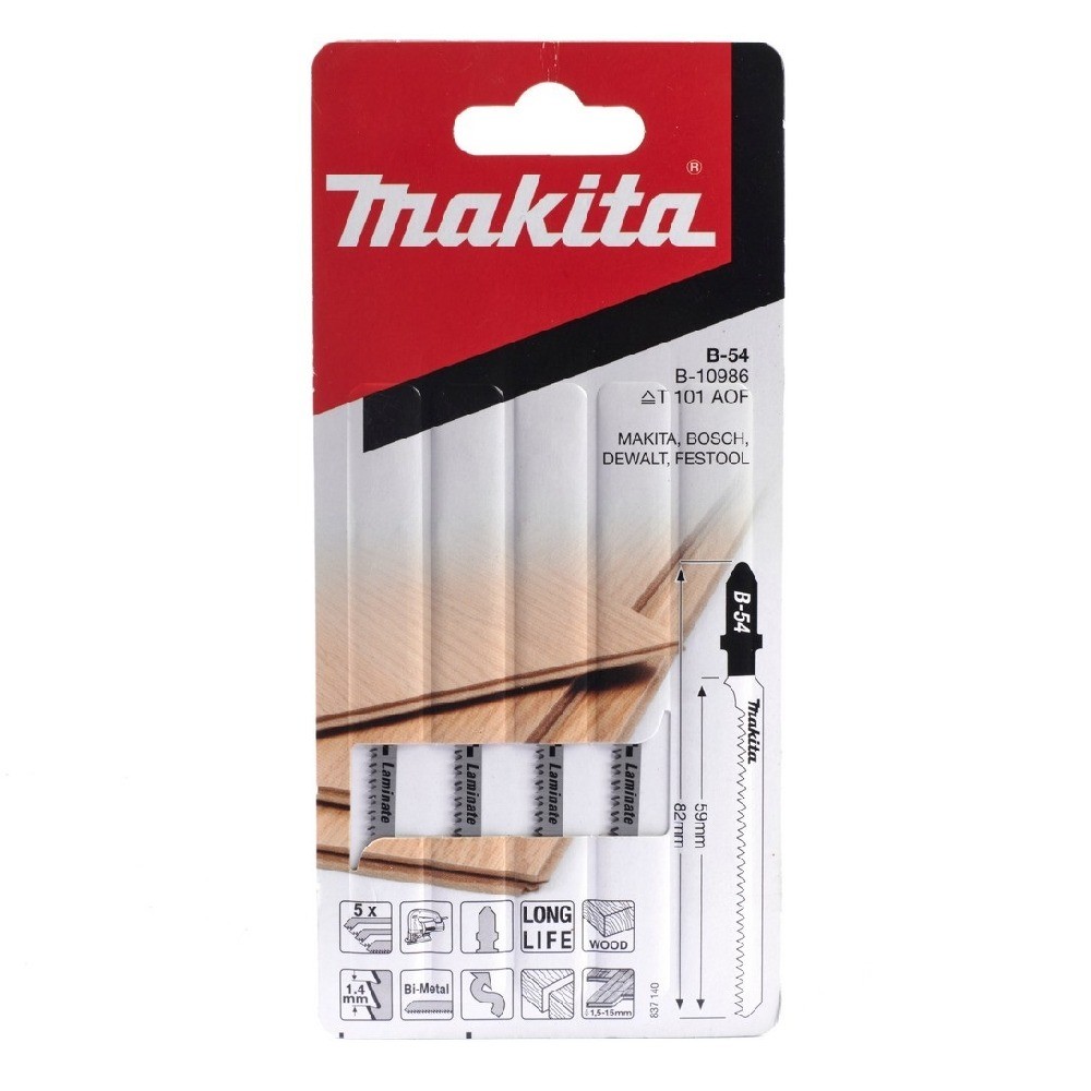ใบจิ๊กซอ Makita B 10986 รุ่น No B 54 ขนาด 60 มม  18 TPI  5 ชิ้น ชุด 