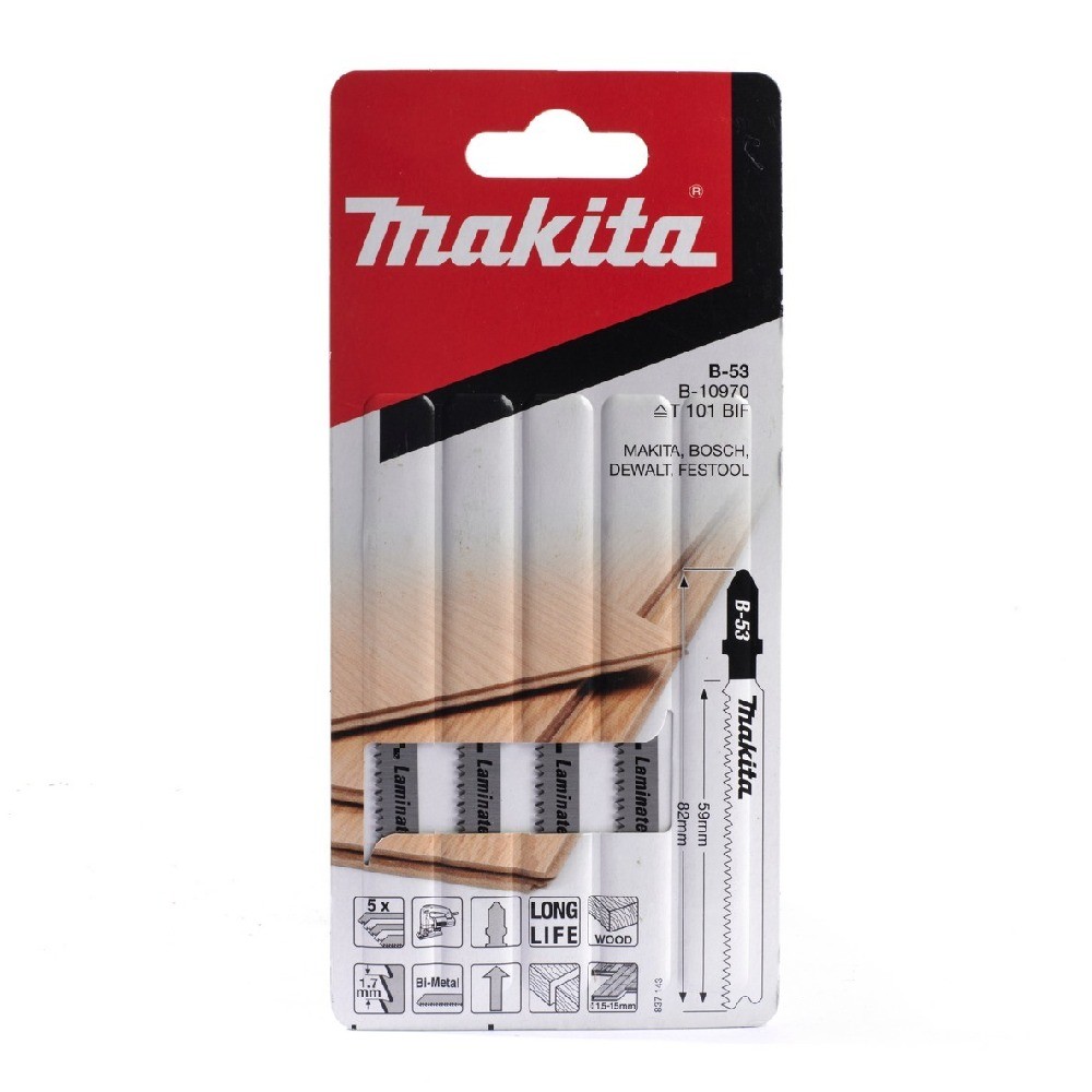 ใบจิ๊กซอ Makita B 10970 รุ่น No B 53 ขนาด 60 มม  15 TPI  5 ชิ้น ชุด 