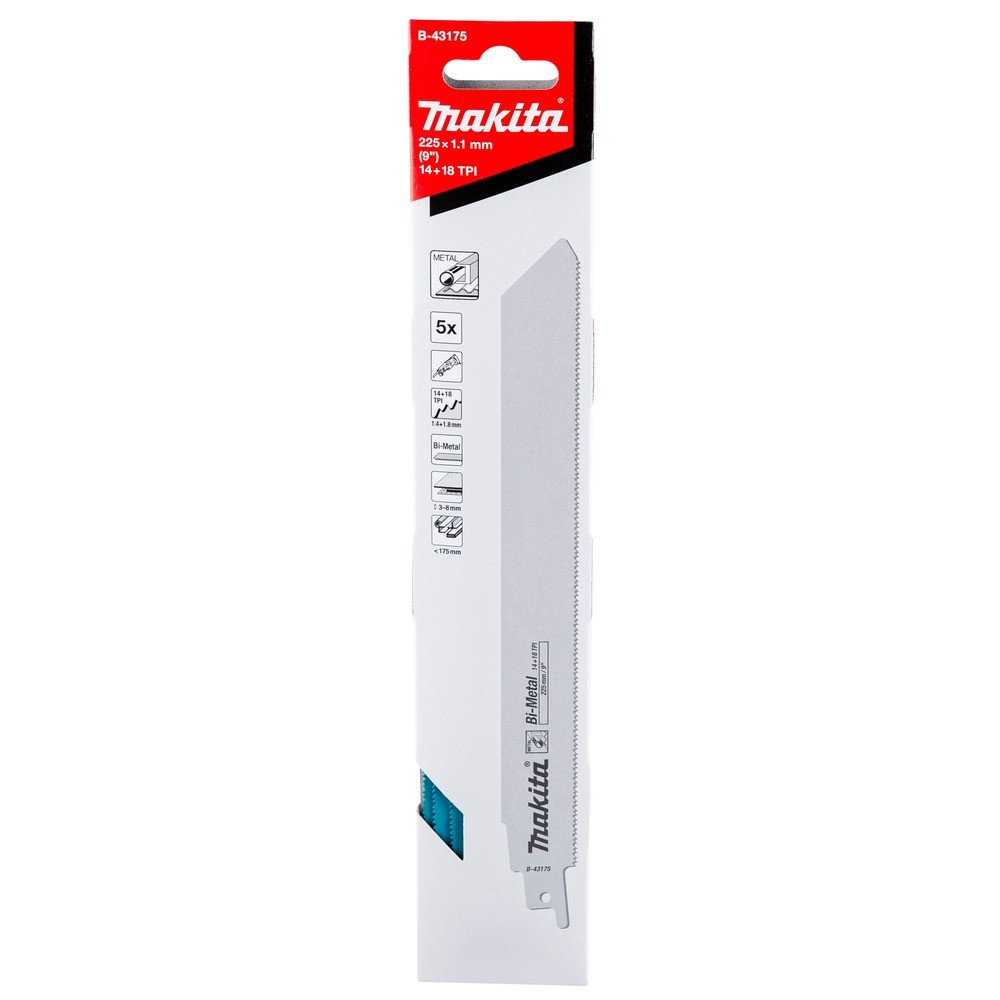ใบเลื่อยชัก Makita B 43175 ขนาด 14 18×225×1 1 มม  สำหรับโลหะงานหนัก  5 ชิ้น แพค 