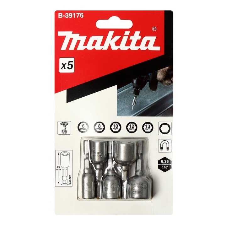 ชุดบล็อกแม่เหล็กขันน็อต Makita B 39176 E Form คละขนาด 5 ชิ้น ชุด