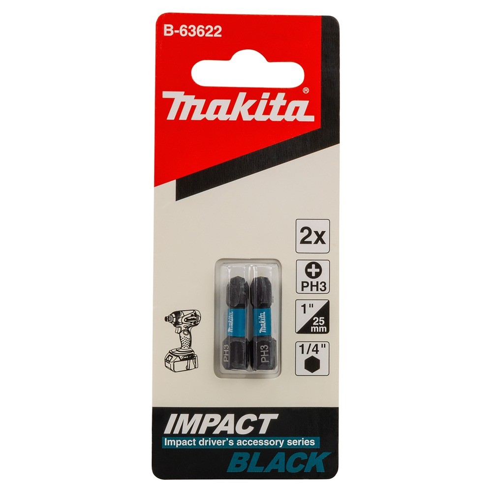 ดอกไขควงกระแทก Makita B 63622 Impact Black ขนาด PH3×25 มม   2 ชิ้น ชุด 