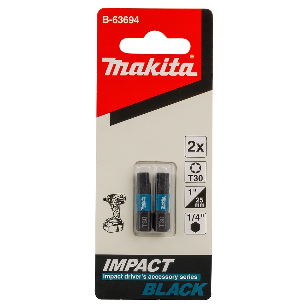 ดอกไขควงกระแทก Makita B 63694 Impact Black Torx ขนาด T30×25 มม   2 ชิ้น ชุด 