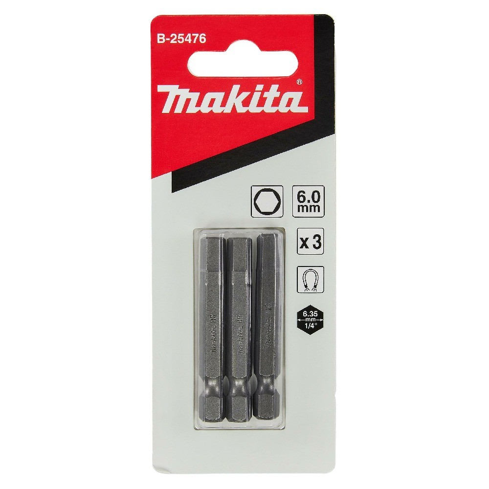 ชุดดอกไขควงหกเหลี่ยม Makita B 25476 ขนาด H6 0×50 มม  E Form  3 ชิ้น ชุด 