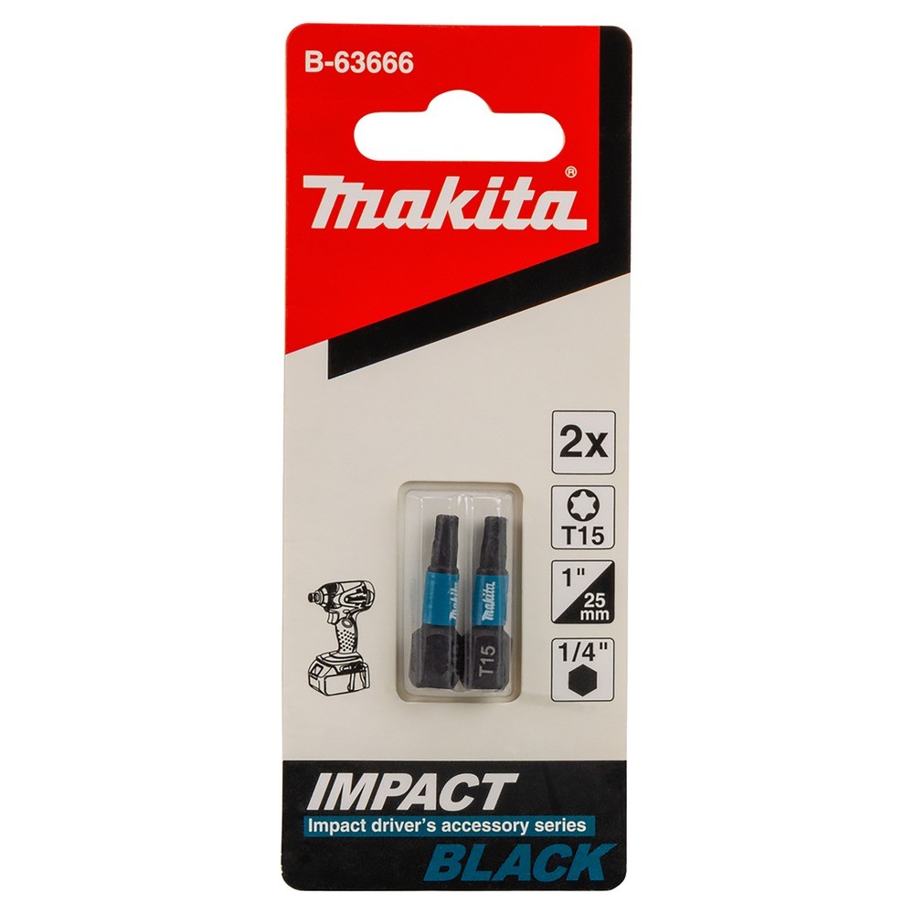 ดอกไขควงกระแทก Makita B 63666 Impact Black Torx ขนาด T15×25 มม   2 ชิ้น ชุด 